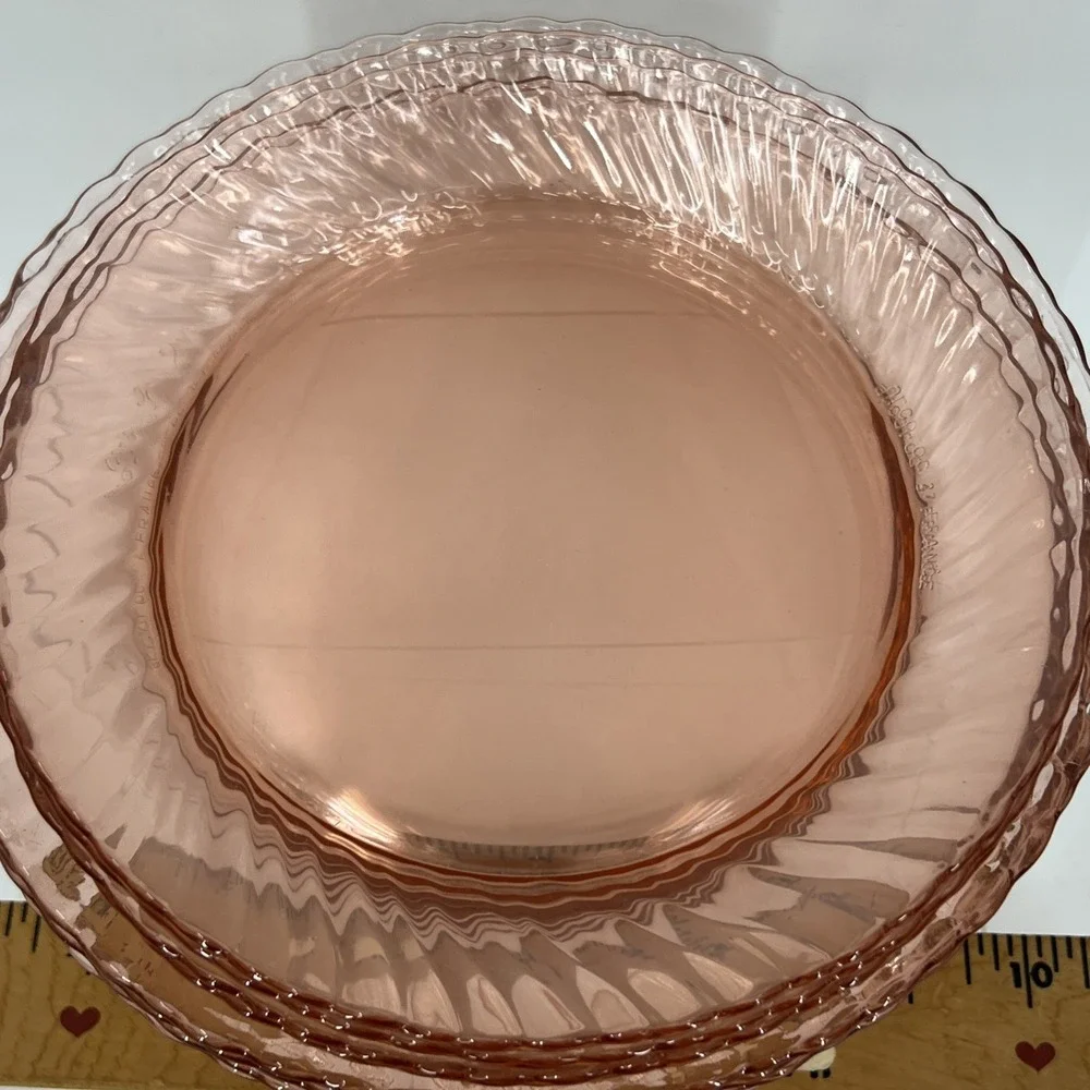 Arcoroc Rosaline Pink Swirl Depression Glass Plates Cup Made In France Set of 14